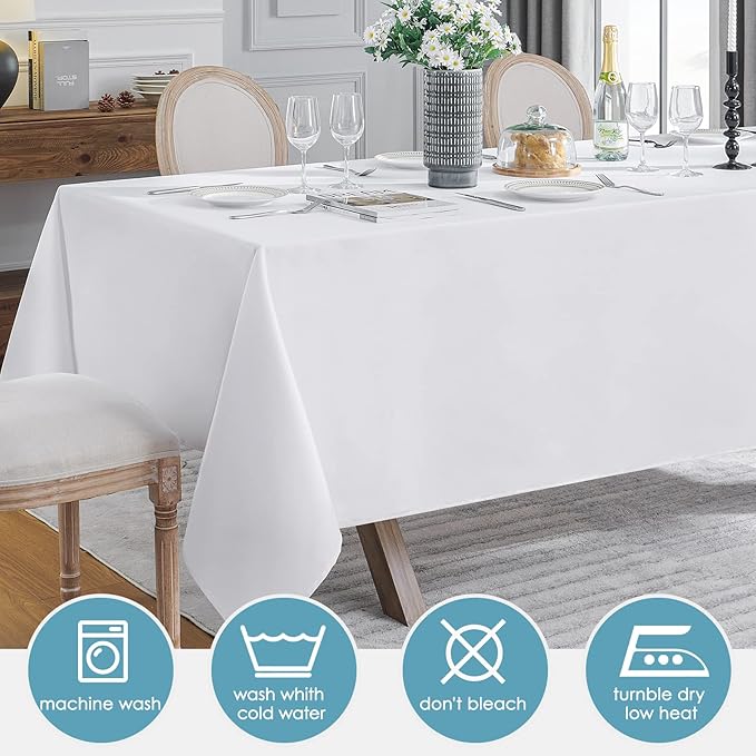 VidaFete Table Cloth 6 Pack 90*156inch Rectangle Tablecloth Polyester, Stain Resistant and Wrinkle Polyester Dining Table Cover for Kitchen Dinning Party Wedding Rectangular Tabletop Decoration(White)