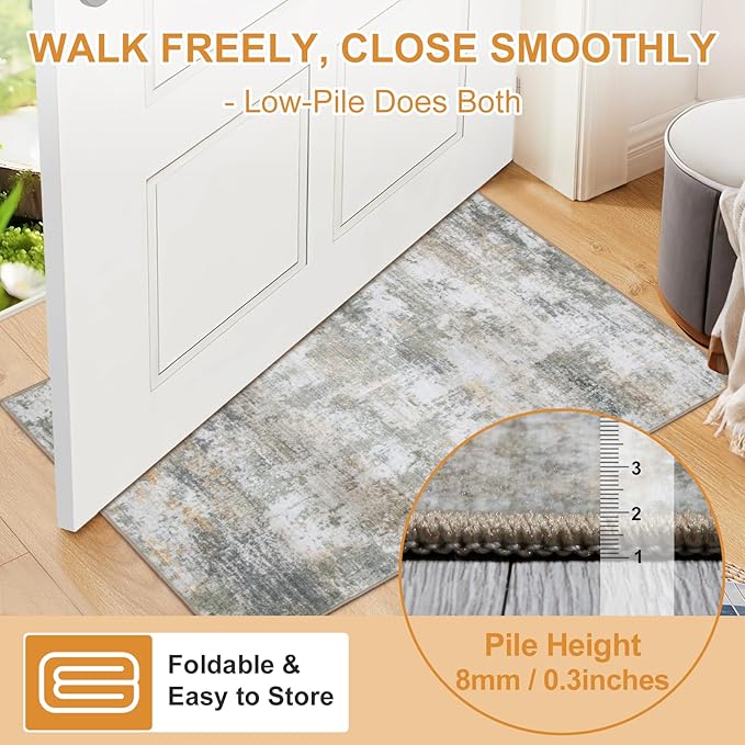 WILLSUN Washable Area Rugs, 8x10 Non-Slip Boho Large Area Rugs for Living Room, Bedroom, Machine Washable Vintage Rug, Indoor Floral Print Carpet for Home Decor, Kid & Pet Friendly Mat