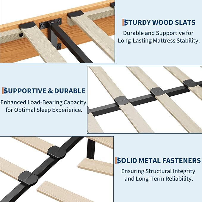 Garvee Wood Platform Bed Frame, Queen Size Bed Frame, Wood Slat Support, No Box Spring Needed, Easy Assembly, Noise-Free Design, Underbed Space for Storage