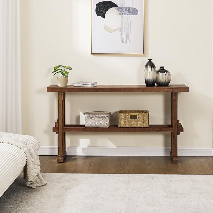 Kmax Entryway Table, 59 inchs Wood Farmhouse Console Table Boho Hallway Table Rustic Couch Table Behind Sofa for Outdoor Entrance Living Room - Walnut