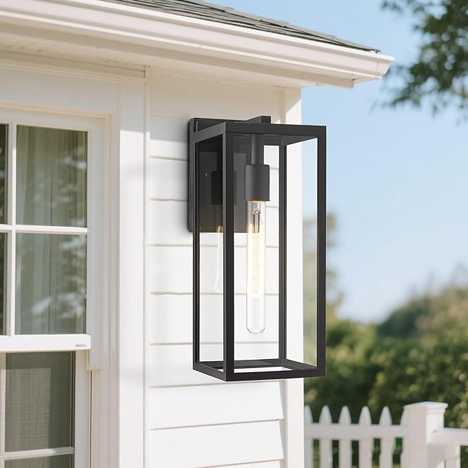 Bestshared Outdoor Wall Sconce Lights,Exterior Wall Lighting Fixtures with Clear Glass, Anti-Rust Modern Black Outside Lantern Lamp for House Front Porch Doorway Patio (Black, 15"-2 Pack)