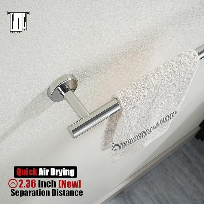 JQK Chrome Towel Bar, 12 Inch 304 Stainless Steel Thicken 0.8mm Towel Rack Bathroom, Towel Holder Polished Finished Wall Mount, Useable Length 9 Inch, TB110L9-CH