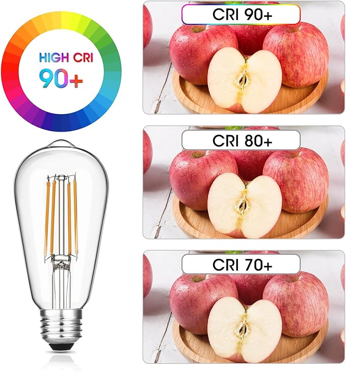Vintage LED Edison Bulbs 6W, Equivalent 60W Incandescent, Warm White 2700K, ST58 Antique LED Filament Bulbs with 90+ CRI, E26 Medium Base,Dimmable, Clear Glass, Pack of 6