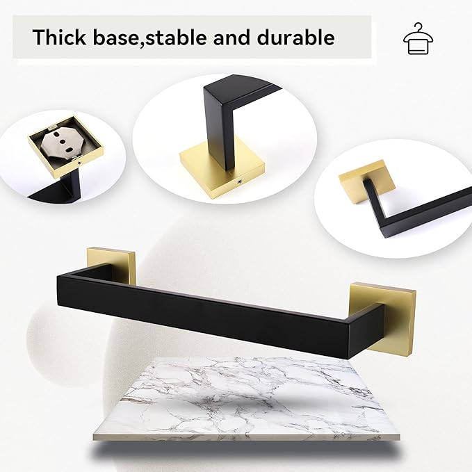 LANC 12-Inche Towel Bars for Bathroom Wall Mounted Matte Black and Gold Bath Hand Towel Holders Total-14” Towel Hanger Stainless Steel Towel Rails for Kitchen Towel Racks Towel Rods, A8804GK-3P1