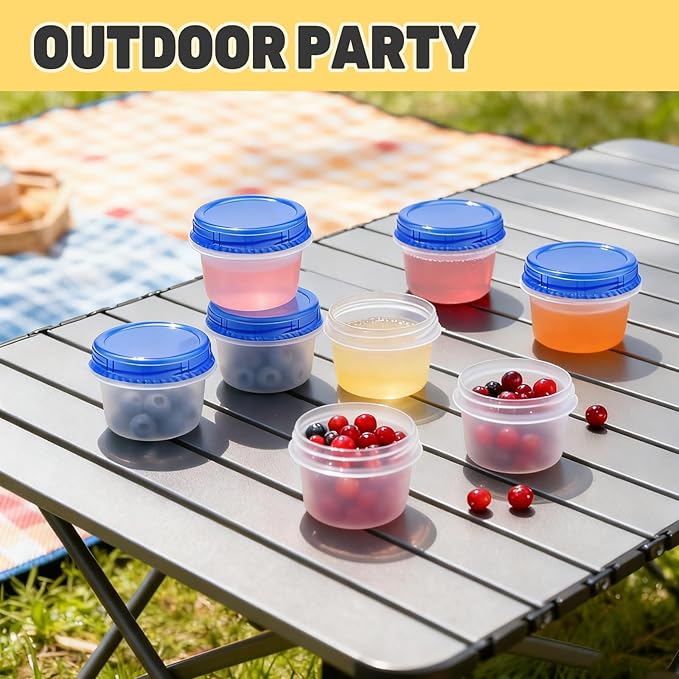 12 Pack Freezer Containers with Screw On Lids, 6 Oz Stackable Reusable Plastic Storage Container, Airtight Plastic Food Storage Containers with Twist Top Lids for Food Soup Jello Sauce