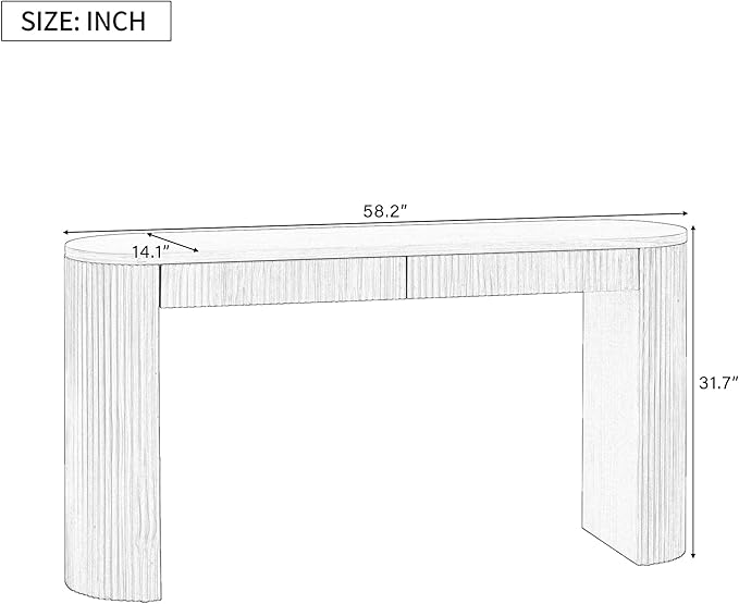 58.2" Entryway Table with Large Top and Dual Drawers,Console Table with Arched Sturdy Legs Stripe Design,Pine Veneer Sofa Table with Adjustable Feet for Living Room, Hallway,Foyer, Kitchen