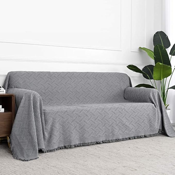 MYSKY HOME Couch Cover Sofa Covers for 3 Cushion Couch Sofa Protector Sectional Sofa Couch Cover for Pets Sofa Throws Living Room Geometrical Sofa Slipcovers for Dogs (X-Large, 91" x 118", Grey)