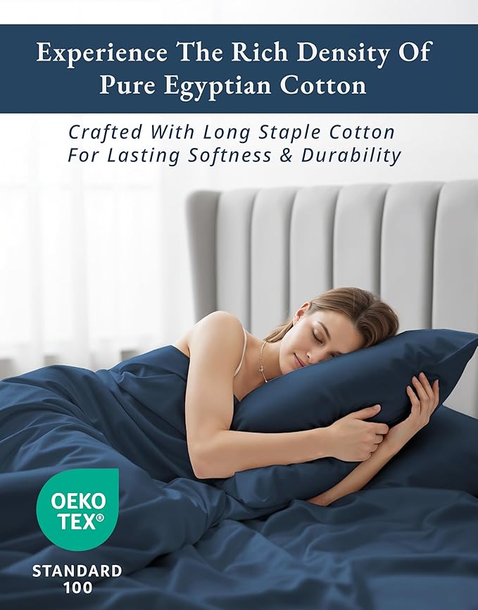 100% Egyptian Cotton Bed Sheets - 4 Piece Autthentic Cotton Queen Sheet Set, Breathable Winter Comfort, No Pilling, Ultra-Soft Hotel Luxury Comfort with 15" Deep Pocket Queen Sheets - Estate Blue