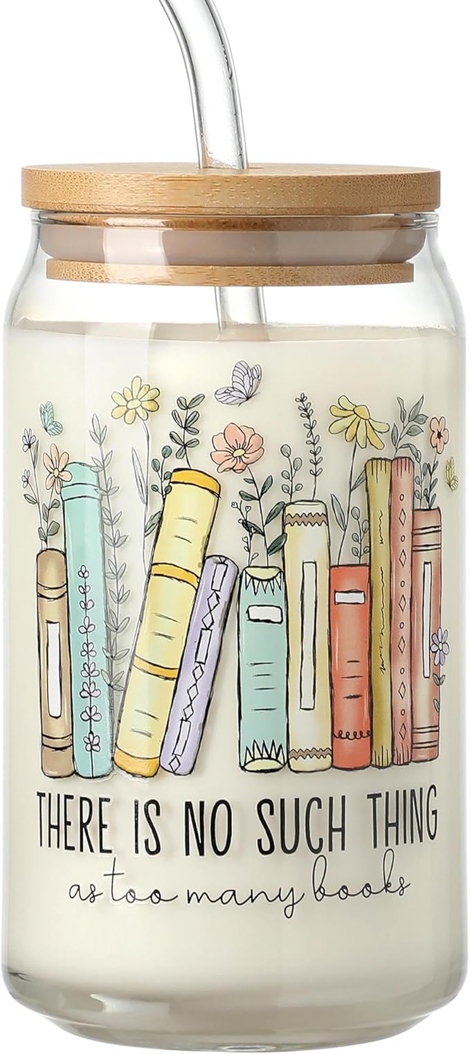 Book Lovers Gifts, 16 Oz Coffee Glass Cup Gift, Funny Bookish Gift for Readers Women, Bookworm Gifts for Book Lovers, Readers, Librarians and Bookaholics, Reading Accessories for Bookworm
