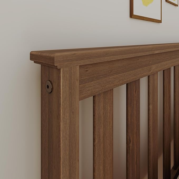 Max & Lily Full Bed, Wood Bed Frame with Headboard for Kids with Trundle, Slatted, Walnut