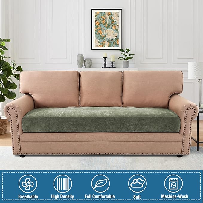H.VERSAILTEX Stretch Chenille Couch Cover for 3 Cushion Couch - Pet Friendly, Thick & Soft - All Seasons Universal (3 Seater Sofa Cushion Cover, Tea Tree)
