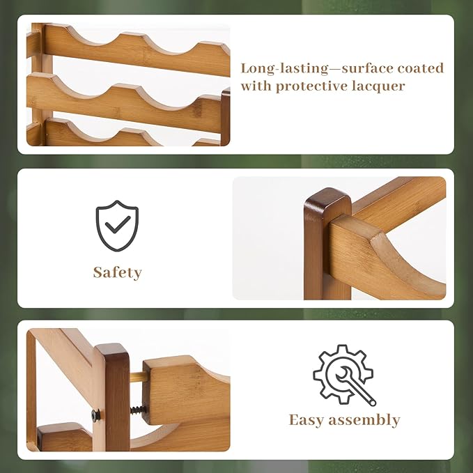 Wine Rack，Bamboo Wine Storage Cabinet Shelf，Countertop Wine Shelf- Freestanding Wine Holder for Kitchen & Pantry (Brown, 3-Tier)