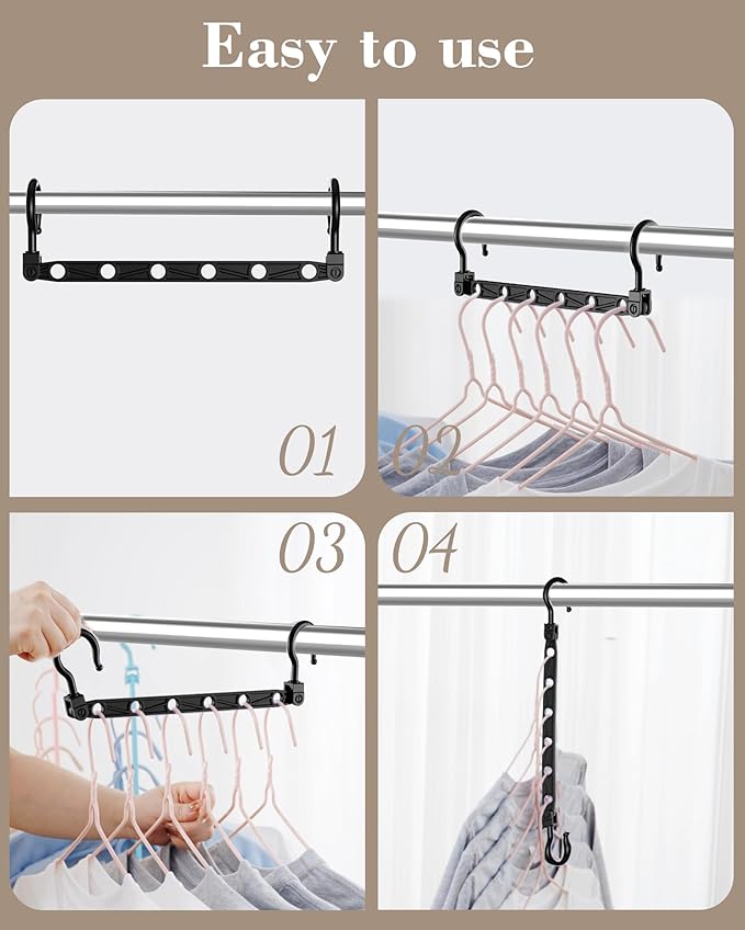 Space Saving Hangers for 96 Clothes, Reinforced Collapsible Hangers with 360° Swivel Hook, Hanger Hooks Space Saver for Closet Organizers and Storage, Dorm Room Essentials, Fully Assembled, Black