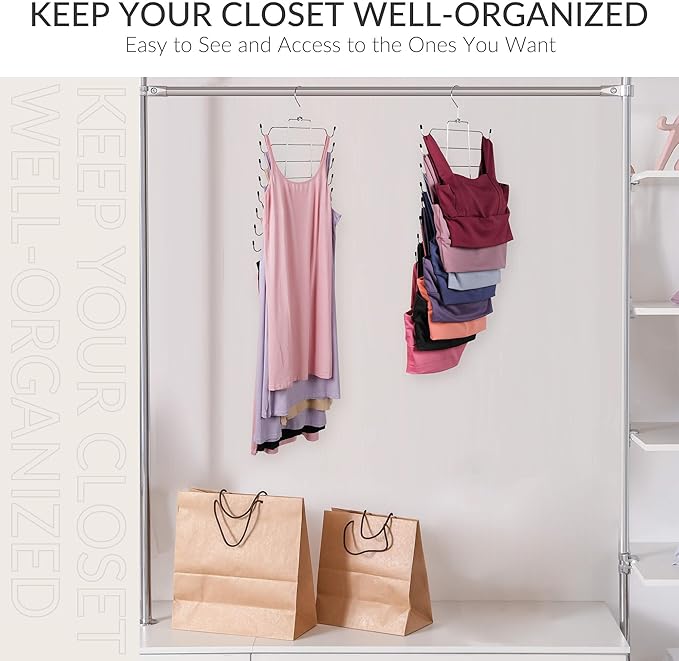 ZEDODIER 6 Pack Tank Top Hanger Space Saving, Bra Hangers for Closet Organizer, Hanging Bra Organizer Tank Tops Holder with 48 Hooks, Metal Closet Organizers and Storage Small Space Solutions, Silver
