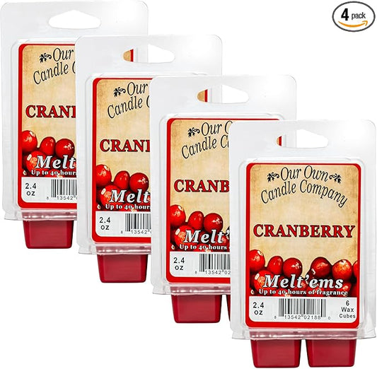 Our Own Candle Company Premium Wax Melt, Cranberry Scent, 6 Cubes, Handmade in The USA, 24 Cubes (4 Pack, 9.6oz Total)