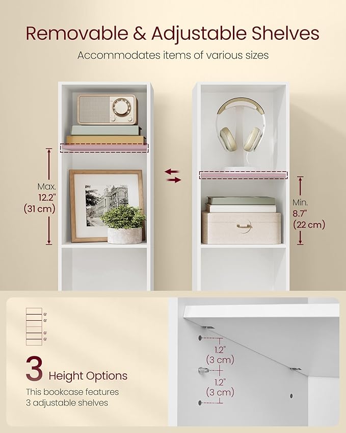 VASAGLE Custos Collection - Bookshelf, 5-Tier Bookcase, Book Shelf, Open Storage Shelf, 9.4 x 11.9 x 52.8 Inches, for Living Room, Home Office, Dinning Room, Cloud White ULBC419W01