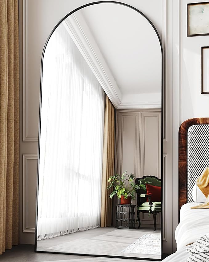 Full Length Mirror, 78"x38" Arched Floor Mirror Freestanding, Floor Standing Full Body Mirror with Stand for Bedroom, Hanging Mounted for Living Room Cloakroom, Black