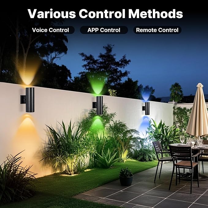 RGBCW Outdoor Wall Light 4 Pack, Smart Porch Light Dusk to Dawn Lighting with Remote Control, WiFi Outdoor Wall Sconce, Compatible with Alexa, Exterior Lights for House Porch Garage