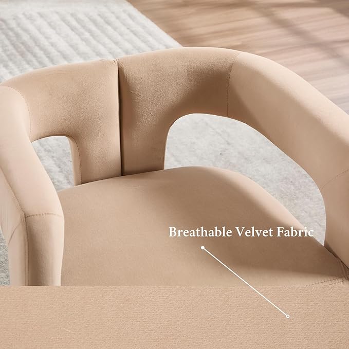 Modern Dining Chairs Set of 6, Upholstered Side Chairs Velvet Fabric Guest Chairs with Barrel Backrest Armchair for Dining Room Living Room, Khaki