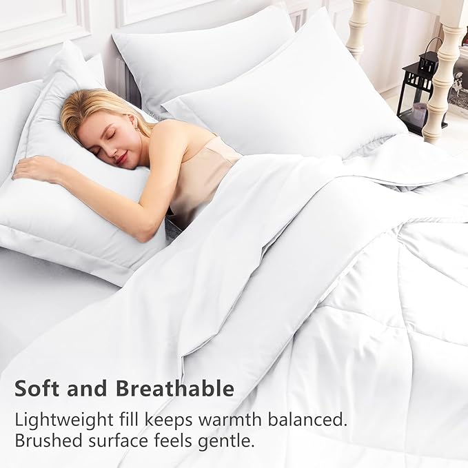 CozyLux Queen Comforter Set White - Bed in a Bag Queen Size 7 Pieces, Luxury Soft Bed Set for All Seasons, Bedding Set with Down Alternative Comforter, Sheets, Pillowcases & Shams