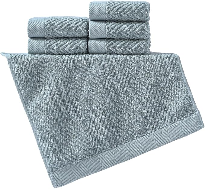 sense gnosis Sage Green Washcloth Set of 6 Striped Weave 100% Cotton Super Soft Highly Absorbent Summer Washcloths Towels for Kitchen Bathroom 13 x 13 Inch