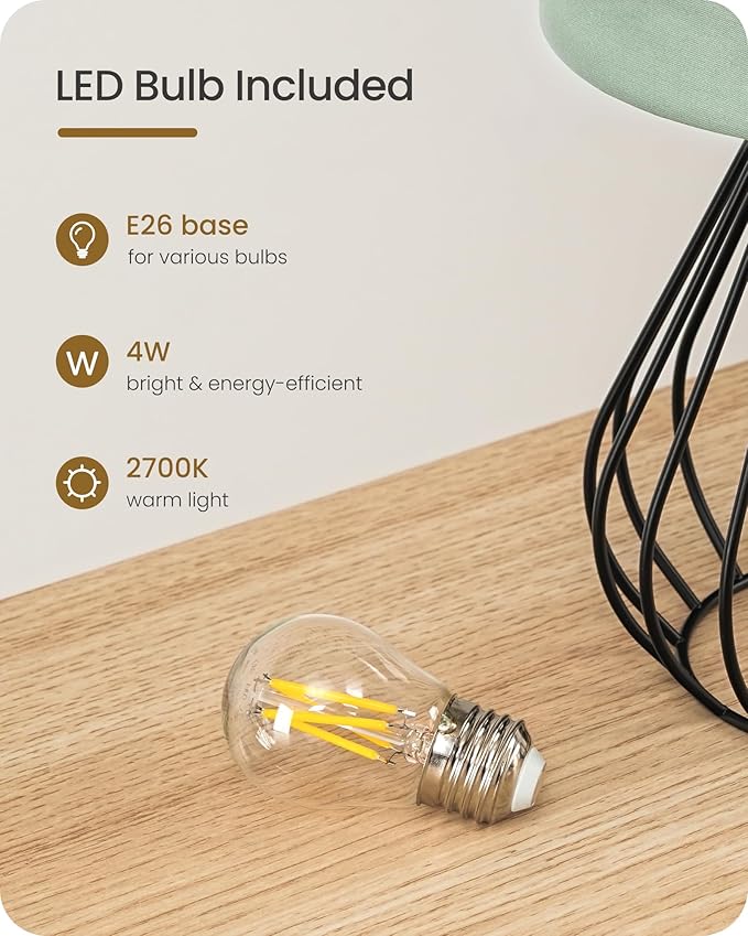 Green and Black Table Lamp, Small Bedside Lamp with Metal Base & Green Linen Lampshade, Modern Nightstand Lamp, Cute Desk Lamp for Bedroom, Living Room, 2700K LED Bulb Included, J06TL05