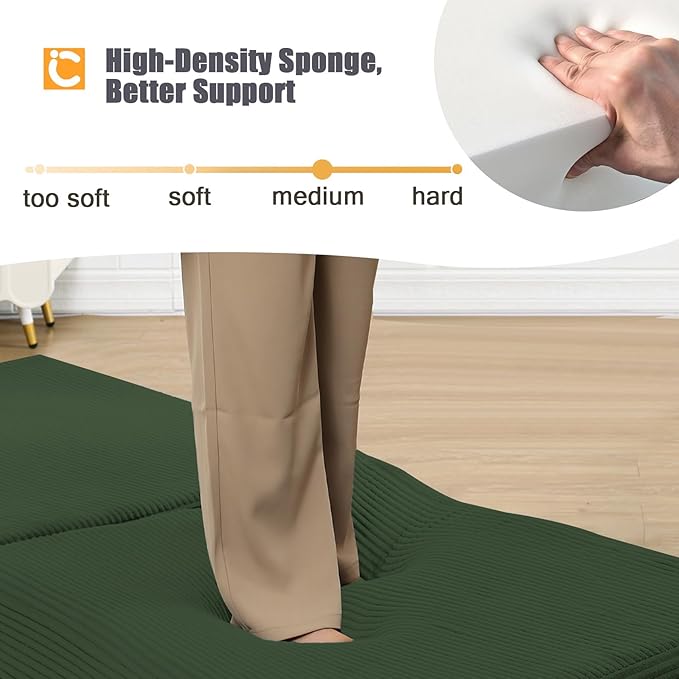COMAX Folding Sofa Bed, Fold Out Chair Bed, Foldable Sofa, Convertible Sleeper for Adults, Futon Chair Single Small Floor Couch for Spaces, Bedroom Living Room Guest Room, Green