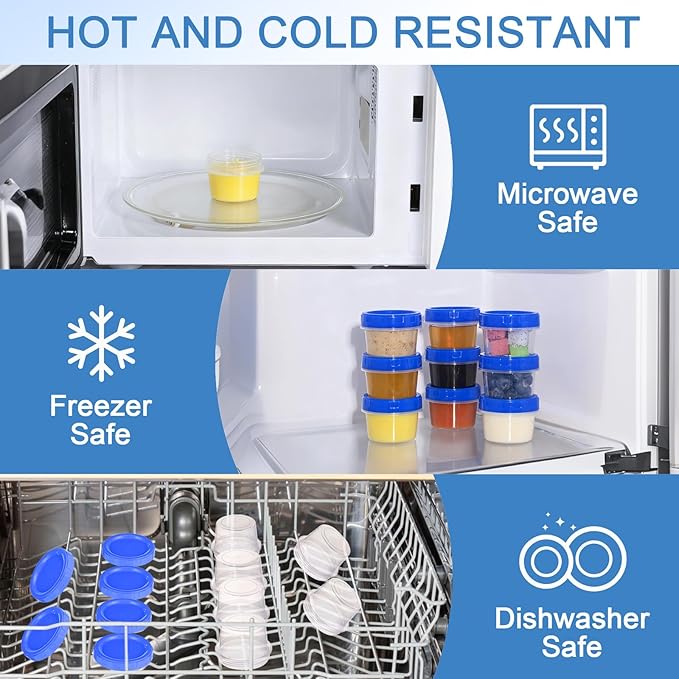 6 Pcs 2 oz Salad Dressing Container To Go Small Sauce Containers with Lids, Reusable Condiment Cups for Lunch Box, Airtight Freezer Storage Containers, Microwave & Dishwasher Safe