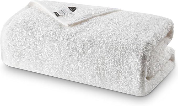 SEMAXE White Bath Towel for Bathroom, 100% Cotton Towel with Hanging Loop, Hotel & Spa Quality Soft Absorbent Towel, Gift Box Packaging, 1 Pc Bath Towel, 55" L x 27" W