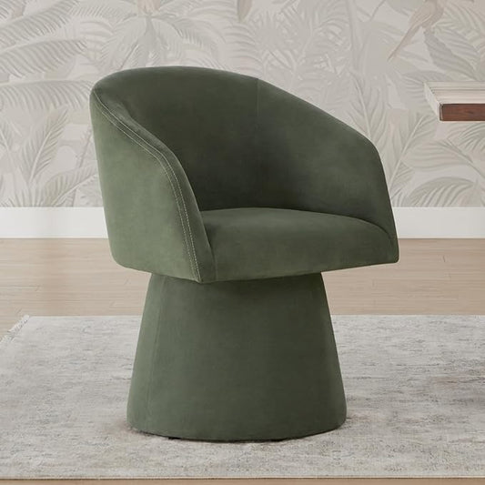 Swivel Dining Chairs Set of 1, Upholstered Mid Century Modern Deskchair with Barrel Back, Linen Fabric Kitchen Chairs for Dining Room, Bedroom, Dressing Room, Green