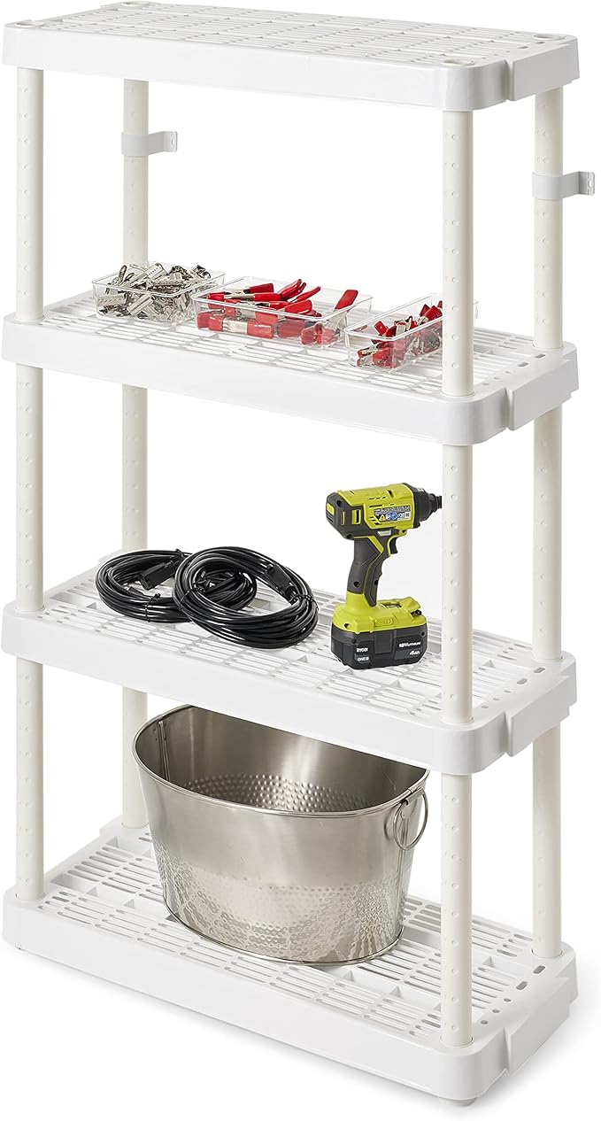 Gracious Living 4 Shelf Adjustable Height Medium Duty Storage Unit 14 x 32 x 54.5 Organizer for Home, Garage, Basement, & Laundry, White (2 Pack)