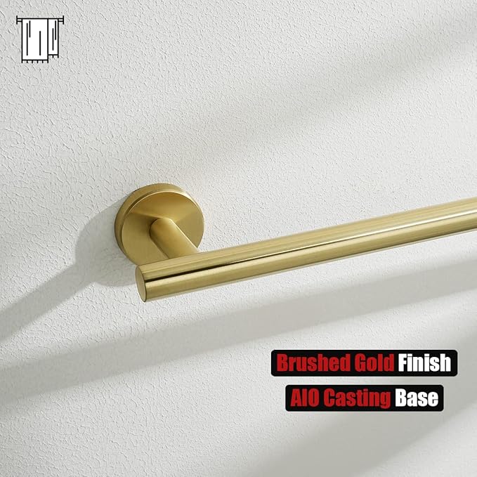 JQK Towel Bar Brushed Gold, 20.5 Inch 304 Stainless Steel Thicken 0.8mm Towel Rack Bathroom, Towel Holder Wall Mount, Useable Length 18 Inch 2 Pack, TB110L18-BG-P2