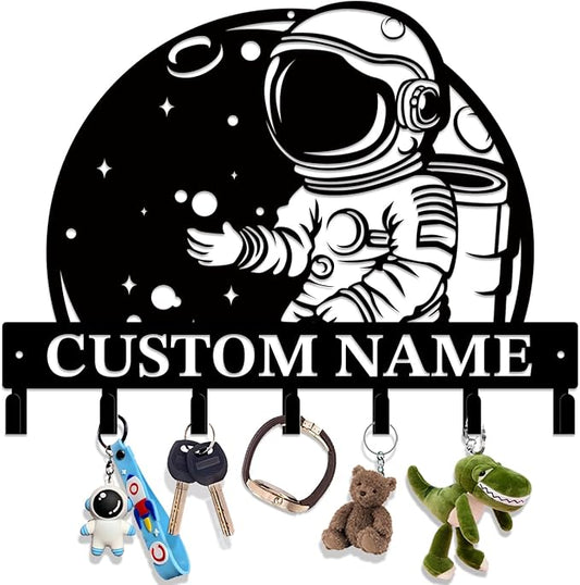 Personalized Custom Astronaut UFO Metal Wall Keys Hooks,Clothes Hooks Astronaut Art coat racks,door holder,Black Astronaut decorations for home,Entrance doors,Hallway, Bedroom,Keys,Hats (Style A)