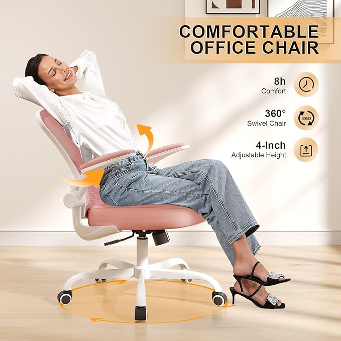 Synorla Office Chair, Ergonomic Desk Chairs 330LBS Capacity High Back Mesh Computer Chair with Flip-up Armrests, Comfy Work Chair with Adjustable Lumbar Support