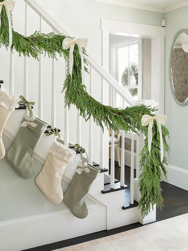 DearHouse Norfolk Pine Christmas Garland, 6Ft Artificial Greenery Christmas Decoration for Holiday Season, Mantel Fireplace Table Runner Centerpiece