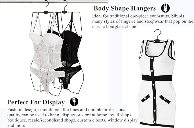 Black Full Body Shape with Chest Metal Wire Swimwear Swimsuit Hanger for Bikini Display Lingerie Hangers(10Pack，Black)