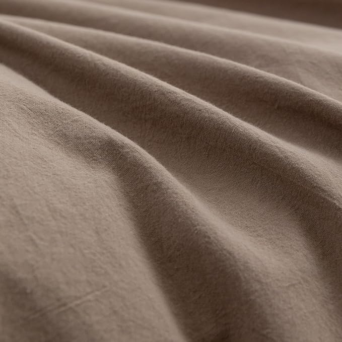 BESTOUCH Duvet Cover Set 100% Washed Cotton Linen Feel Super Soft Comfortable Chic Lightweight 3 PCs Home Bedding Set Solid Pine Bark Brown King