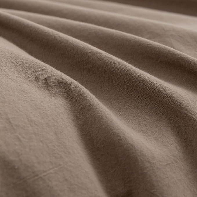 BESTOUCH Duvet Cover Set 100% Washed Cotton Linen Feel Super Soft Comfortable Chic Lightweight 2 PCs Home Bedding Set Solid Pine Bark Brown Twin/Twin XL