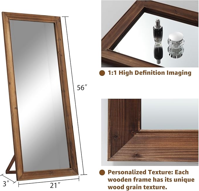 MELOMOIR Rustic Farmhouse Full Length Mirror, 56"x21" Wooden Floor Mirror, Leaning or Hanging, Suitable for Bedroom, Living Room, Cloakroom