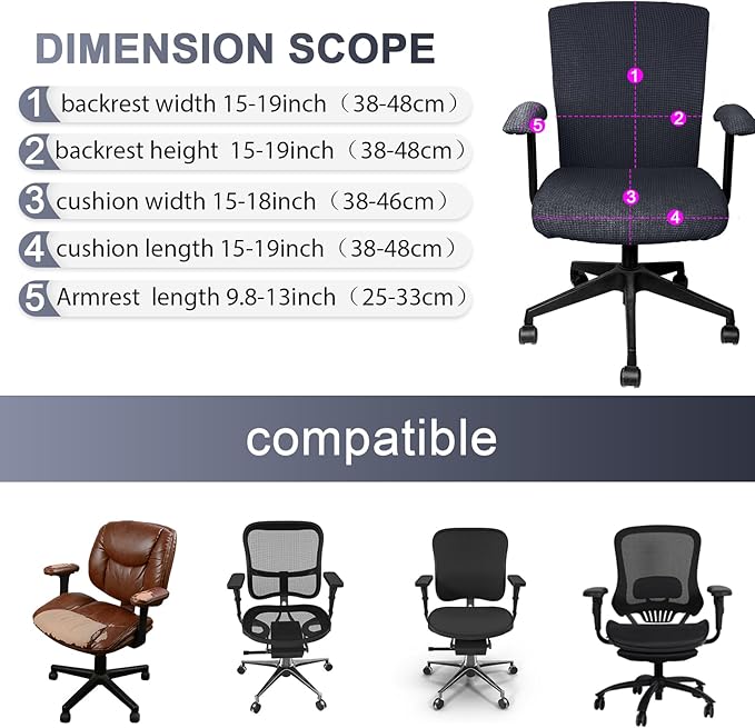 Tallew 4 Pcs Office Chair Covers Set Computer Universal Protective Stretchable Chair Seat Covers Desk Armrest Slipcovers Pads Office Cushion Backrest for Rotating (XL,Dark Gray)