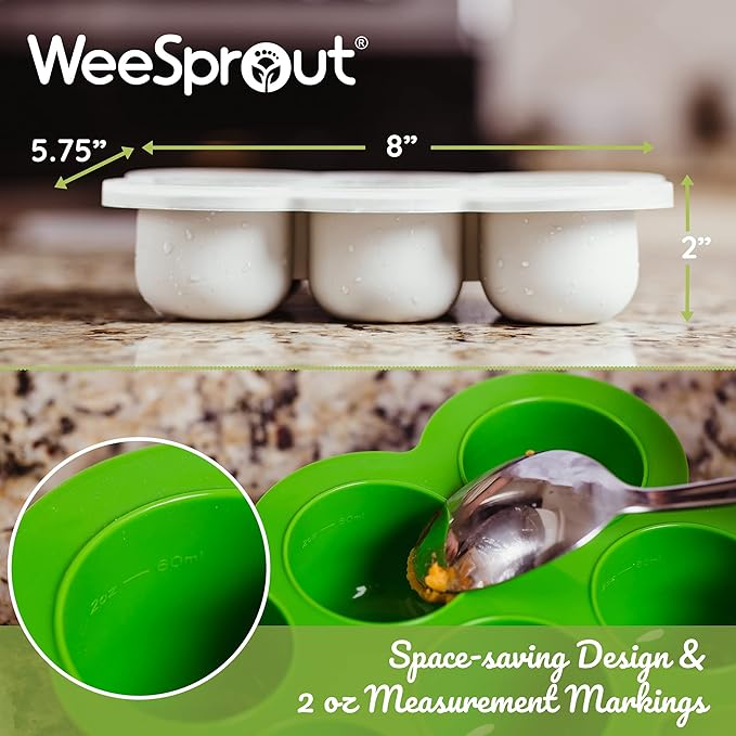 WeeSprout Silicone Freezer Tray with Clip on Lid Perfect Food Storage Container for Homemade Baby Food, Vegetable, Fruit Purees, and Breast Milk (Bright Blue, Six 3 Ounce Sections)