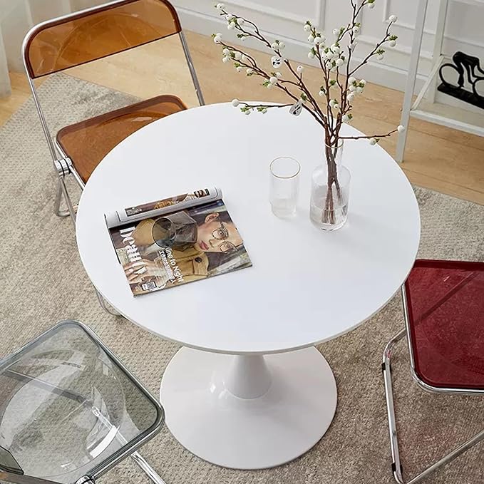 Tulip Table for 2-4 Persons 31.5" Modern Round Dining Room Table, Mid-Century Wooden MDF Circle Top Small Leisure Coffee Tables for Kitchen Living Room (White, 31.5")