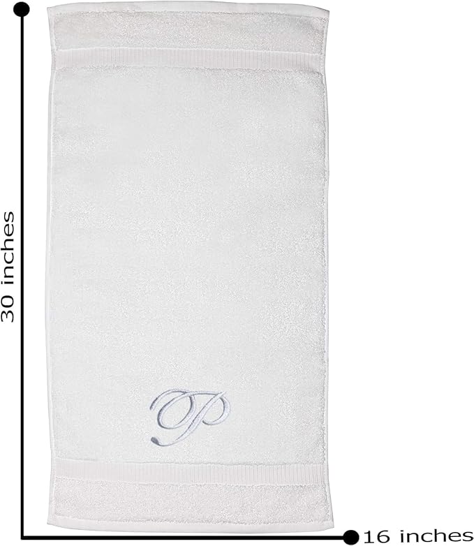 White Monogrammed Hand Towels for Bathroom - Luxury Hotel Quality Personalized Initial Embroidered Towel for Powder Room, Spa - GOTS Organic Certified - Set of 2 Silver Letter P