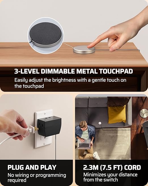 DEWENWILS 2 Pack Touch Dimmer Switch, Touch Pad Control with 3 Levels of Dimming, Dimmable LED/CFL Lights, and Incandescent Bulbs, Extension Cord, ETL Listed, Black