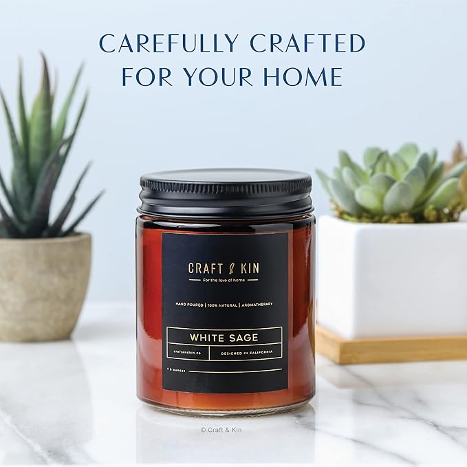 Craft & Kin Christmas Scented Candles for Men | Premium White Sage Winter Scented Candles | All-Natural Scent for Home | Long Lasting Holiday Candles with 45 Hour Burn Time, 8oz