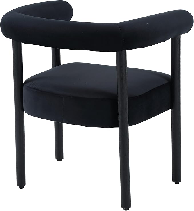 Velvet Dining Chairs Set of 2, Modern Upholstered Curved Backrest Kitchen Dining Room Chairs Accent Armchairs with Black Wood Legs, Black Velvet