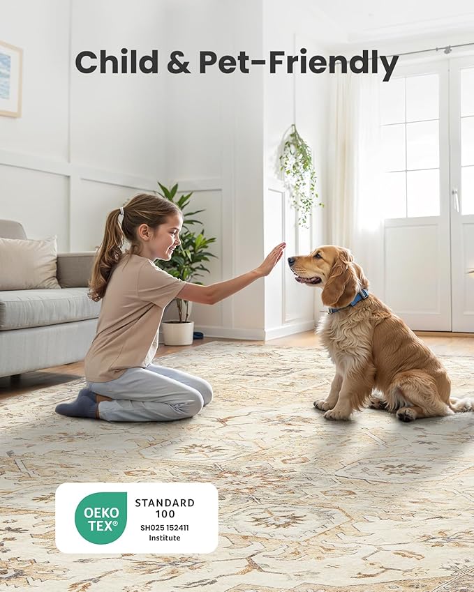 AMADA HOMEFURNISHING 2.7x8 Washable Runner Rug, Low-Profile Kitchen Runner Rugs with Non-Slip Backing & Durable Edge Binding, Vintage Entryway Rug for Bedroom & Hallway