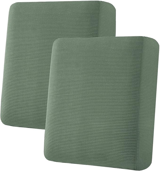 H.VERSAILTEX Super Stretch Individual Seat Cushion Covers Sofa Covers Couch Cushion Covers Slipcover Sets Thick Jacquard Textured Twill Fabric (2 Piece Medium Sofa Cushion Covers, Loden Frost)