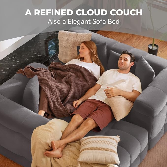 107" Boneless Couch with L - Shaped Chaise, Modern Chenille Modular Sectional Sofa with Tufted Design, Comfy Upholstered Sofa, No - Assembly Sectional Couch, Dark Grey