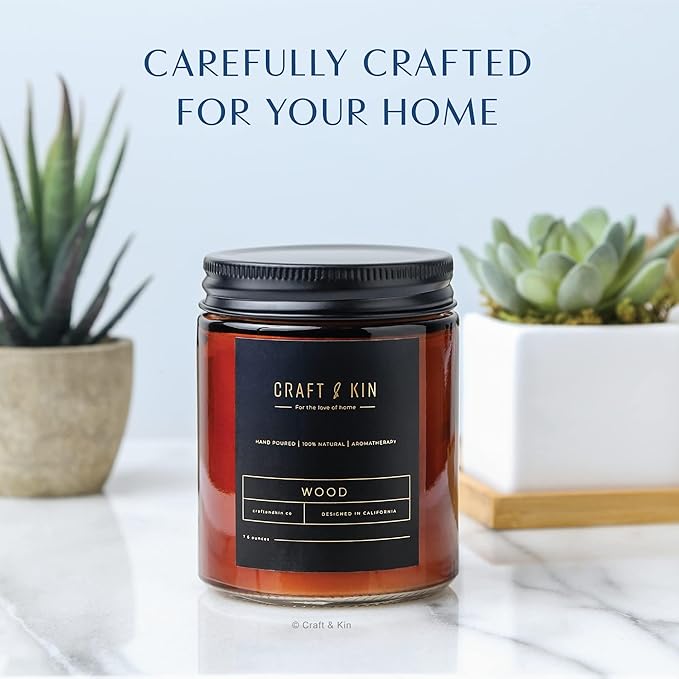Craft & Kin Christmas Scented Candles for Men | Premium Wood Candle | All-Natural Scent for Home | Long Lasting Holiday Candles with 45 Hour Burn Time, 8oz